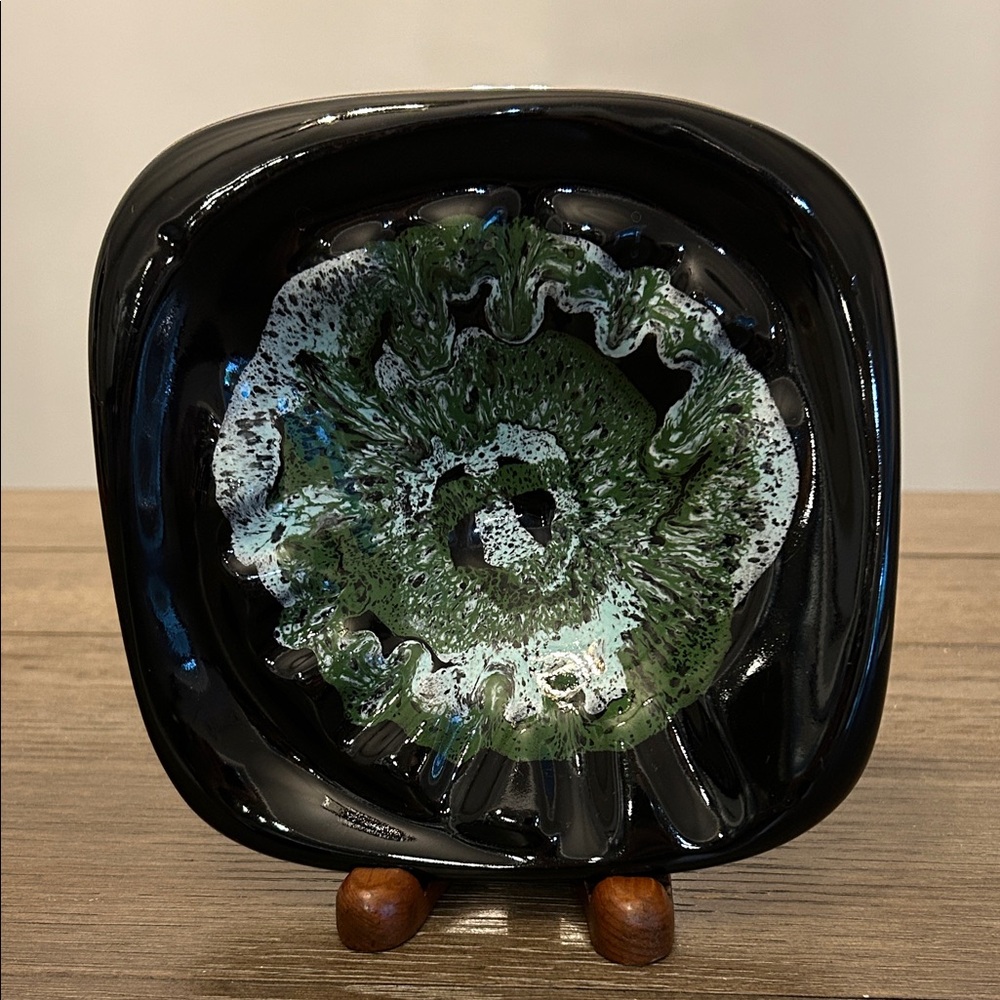 MCM Retro Cosmos green black ceramic ashtray trinket dish catch all